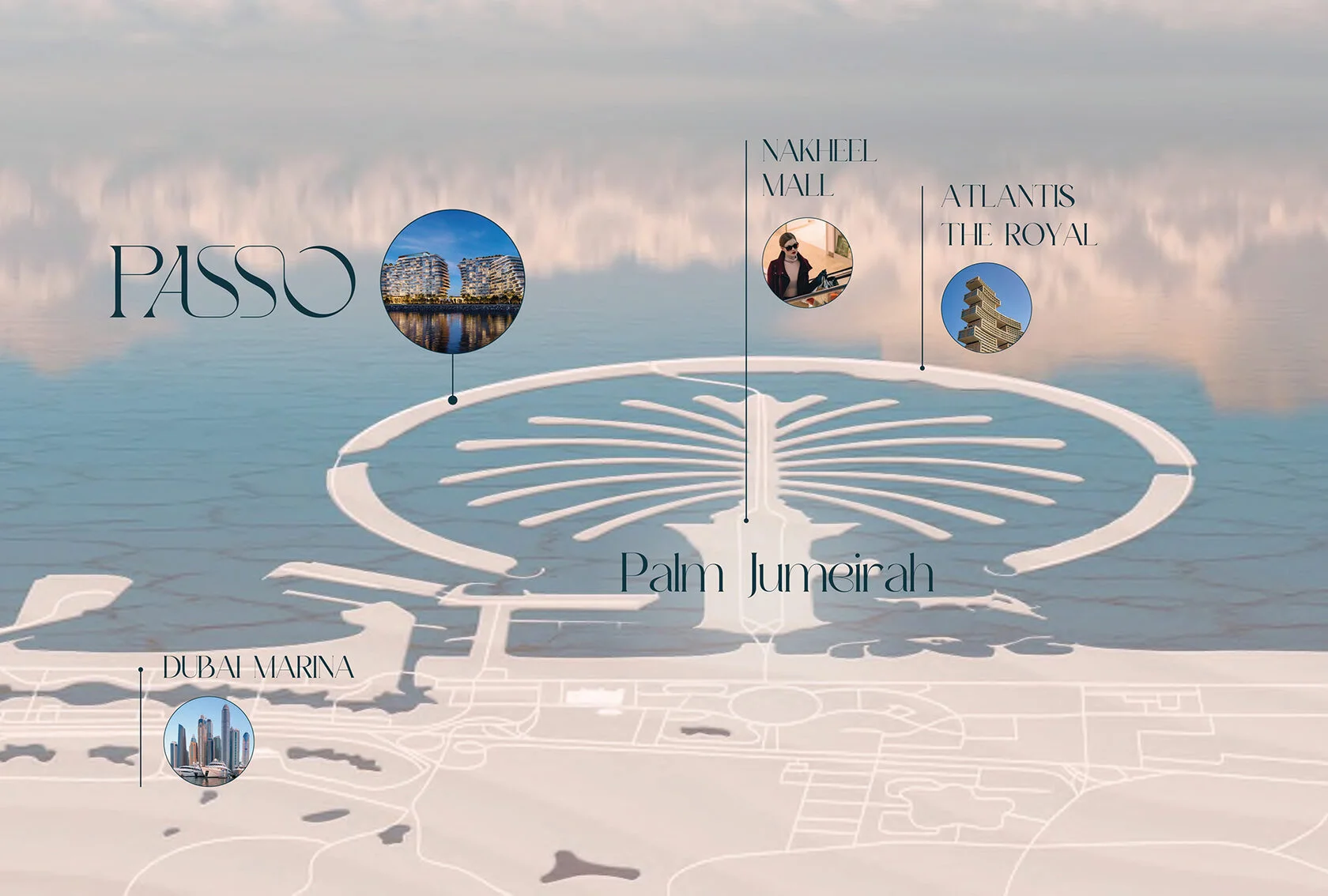 Passo by Beyond illustrated aerial location map on Palm Jumeirah West Crescent