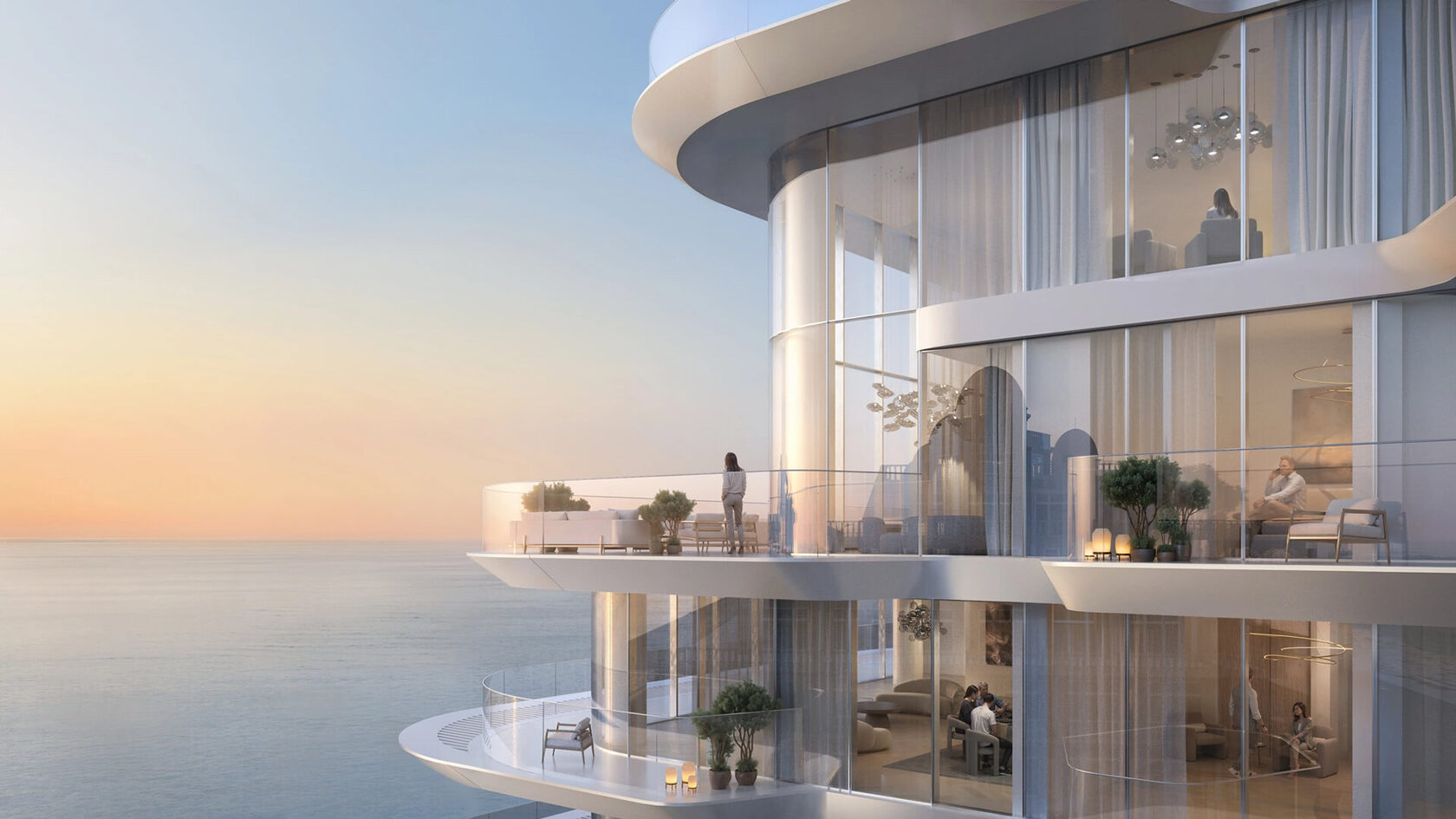 Corner balcony at sunset