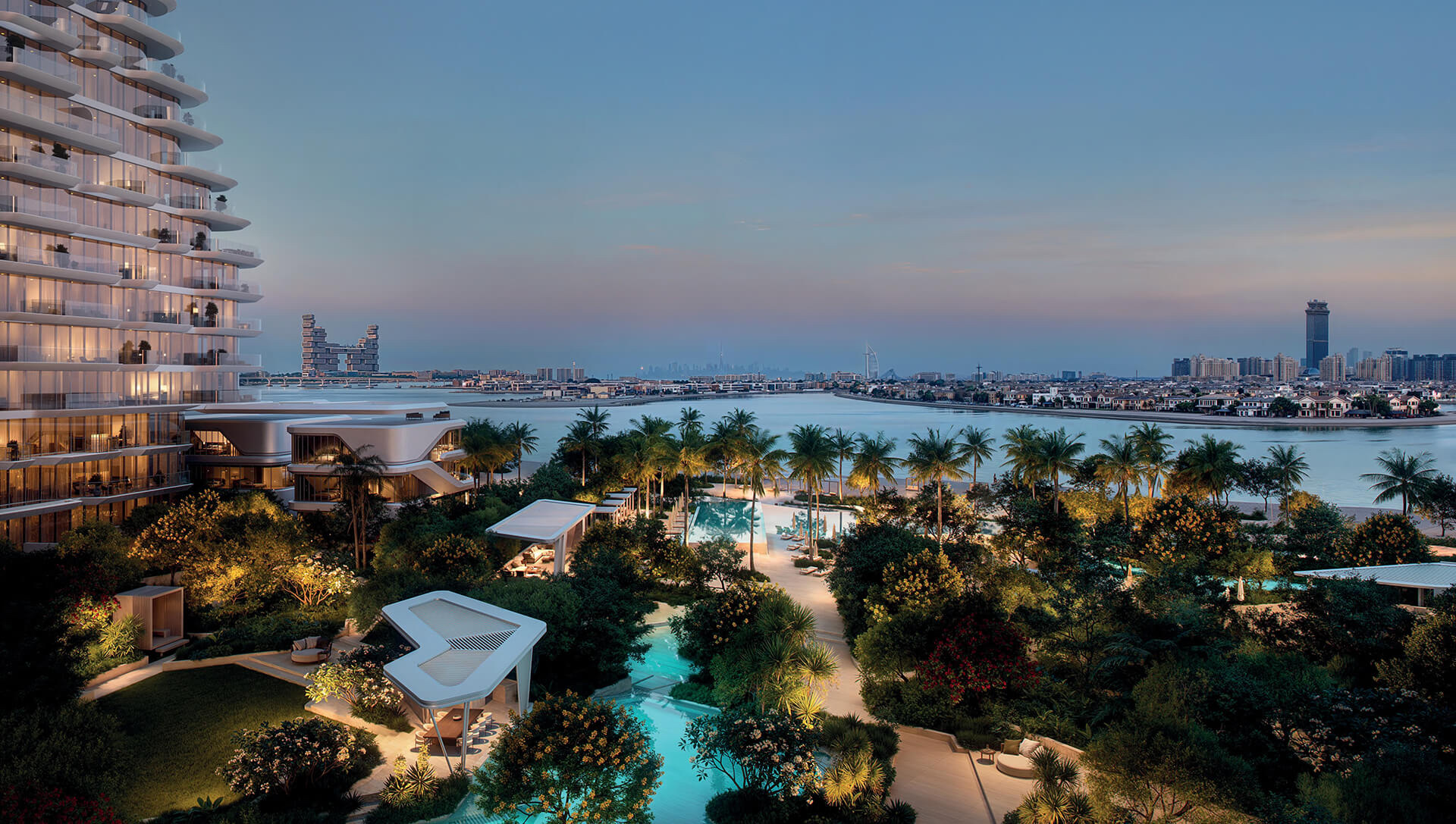 Passo by Beyond architectural estate at dusk, Palm Jumeirah