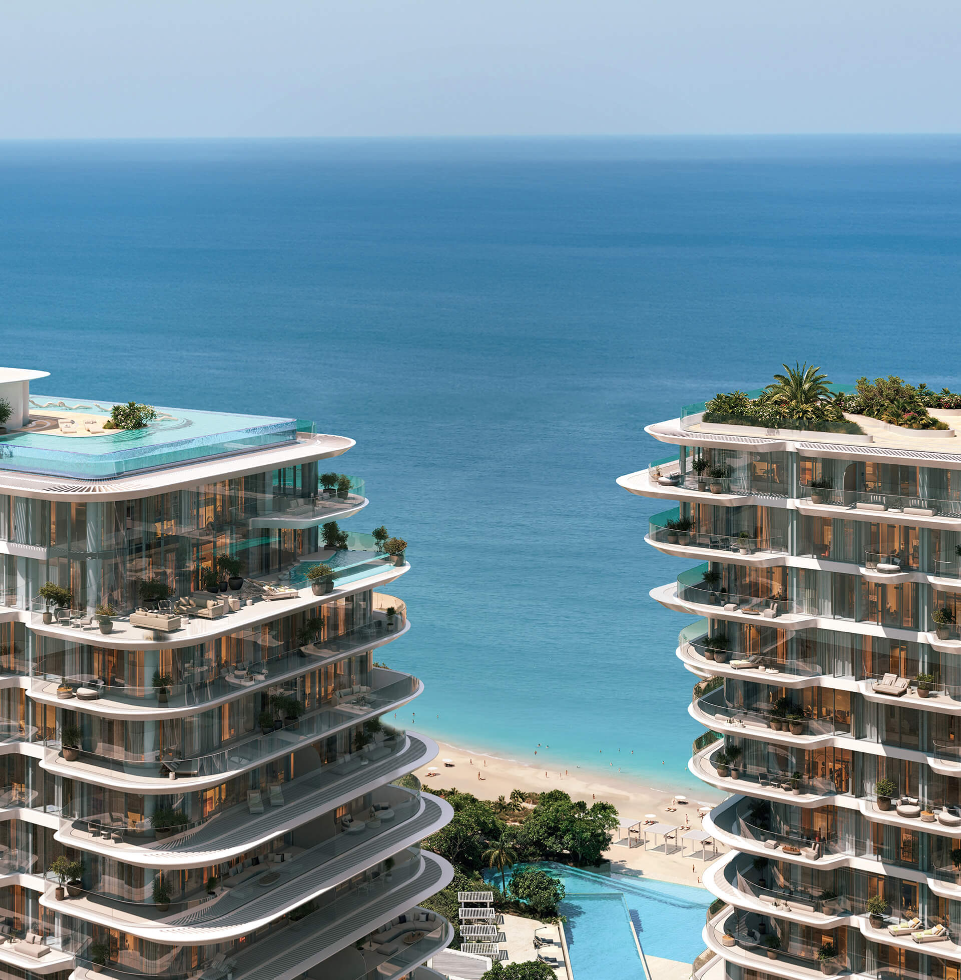 Twin towers with sea views